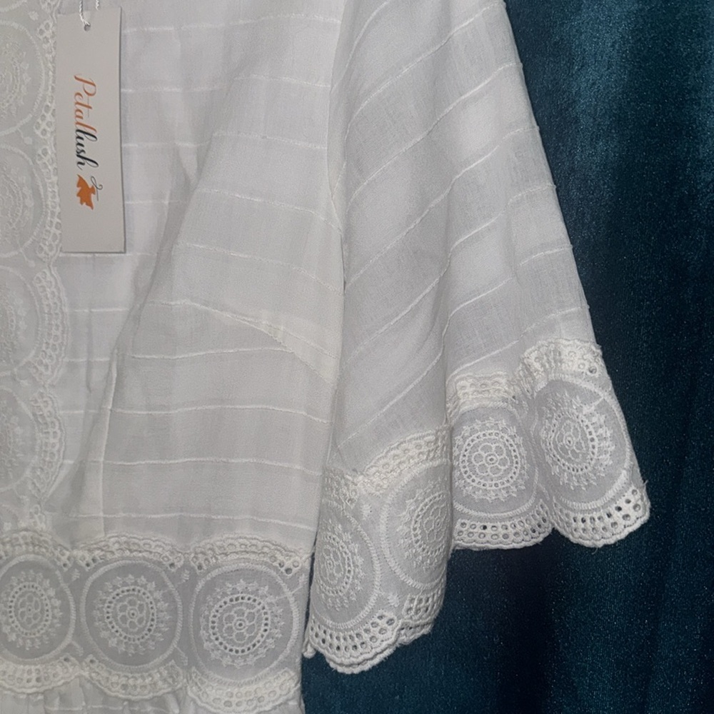 XS White Cotton Dress Petal Lush - Picture 3 of 9